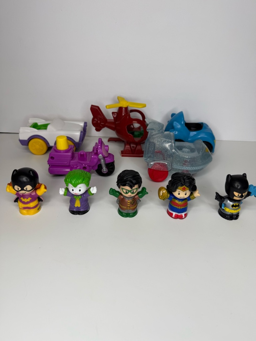 Fisher Price Little People DC Super Friends 5 Figures and 5 Vehicles Lot RARE